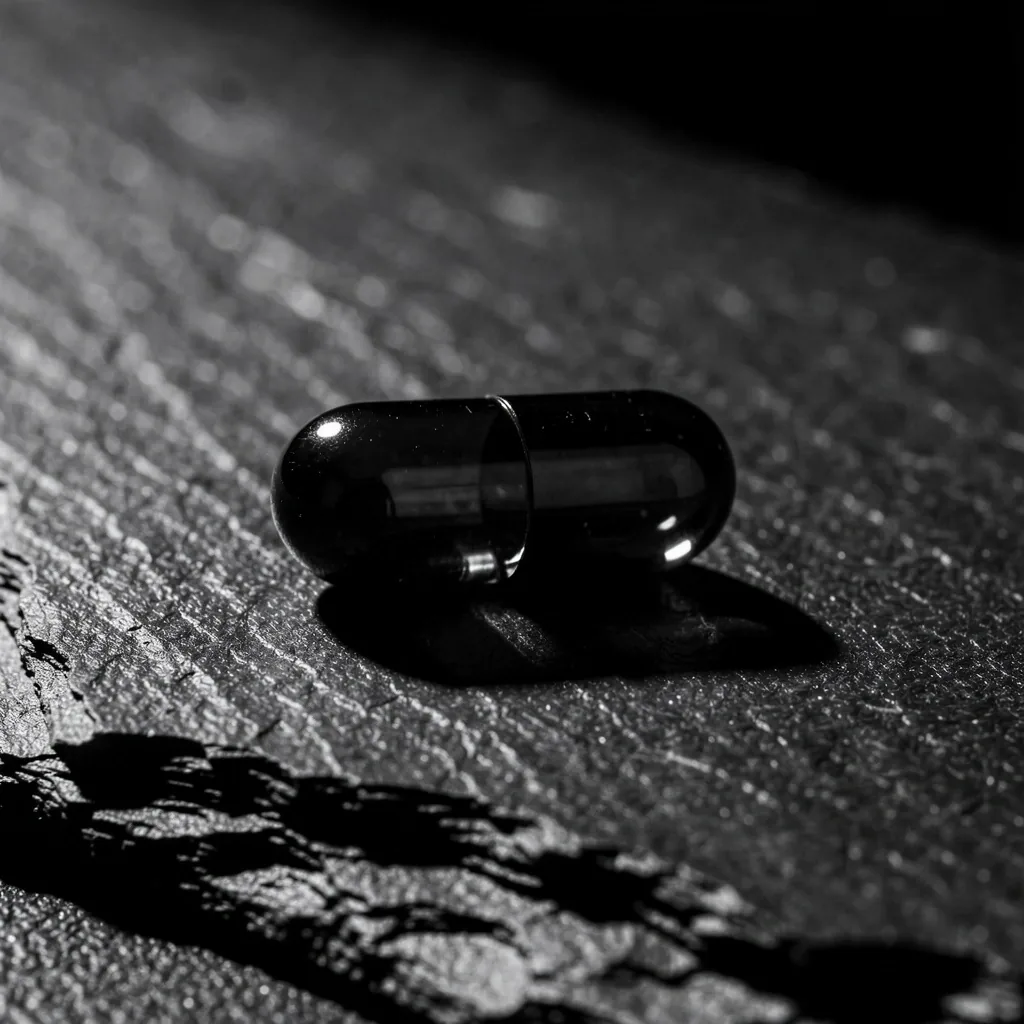 Single supplement capsule on dark stone
